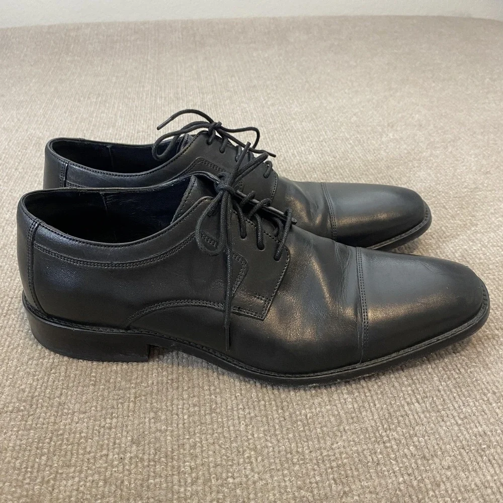 Johnston & Murphy Shoes Mens Size 12 M Black Leather Cap Toe Derby Dress Oxfords